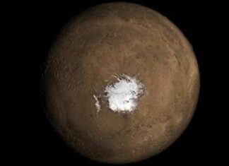 Nuova mappa del polo Sud di Marte rivela l’evoluzione climatica I risultati ottenuti hanno consentito di vincolare la concentrazione e la distribuzione del ghiaccio d’acqua nel polo Sud marziano.
