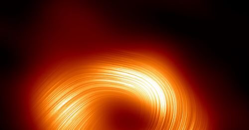 Prima immagine di intensi campi magnetici avvolti a spirale del buco nero Sagittarius A* Questa nuova immagine ha svelato la presenza di campi magnetici forti e organizzati che si sviluppano a spirale dal margine del buco nero al cuore della Via Lattea.